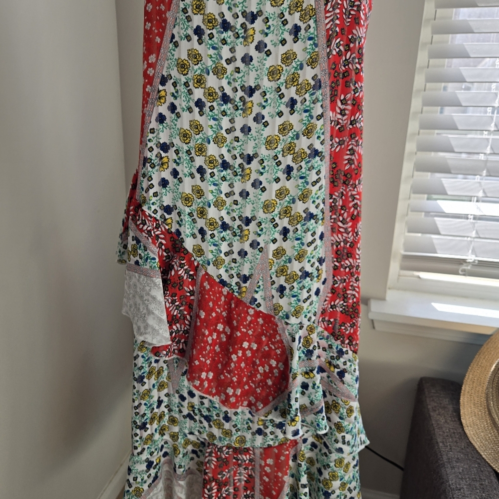 Madame Size L Floral Patchwork Aysemetrical Ruffle Hem Maxi Dress - Picture 12 of 16
